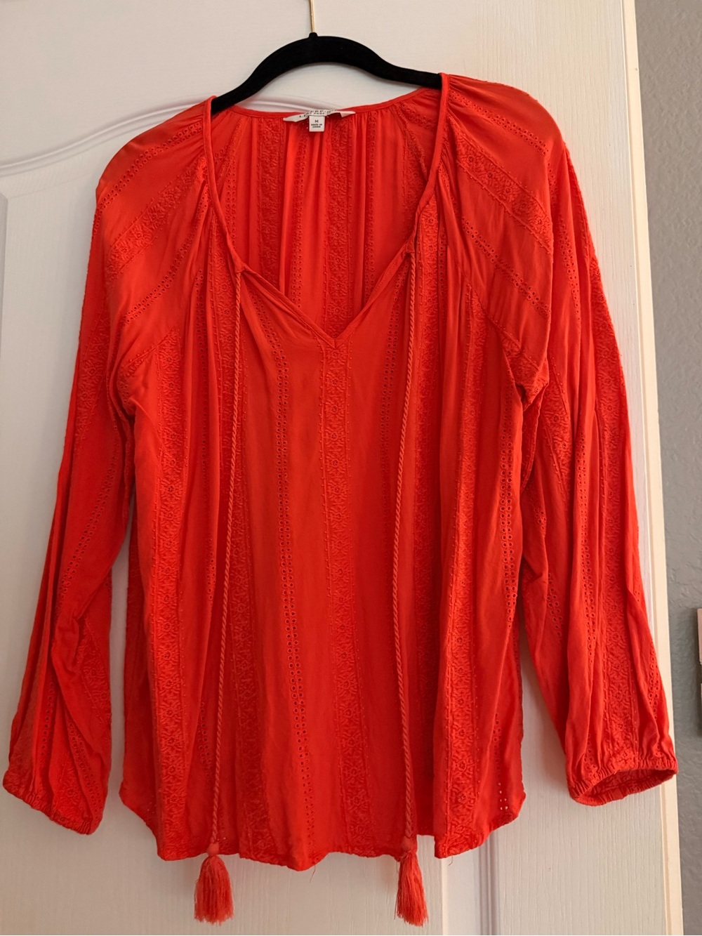 Liverpool Women's V-Neck Tassel Tunic in Bright Orange